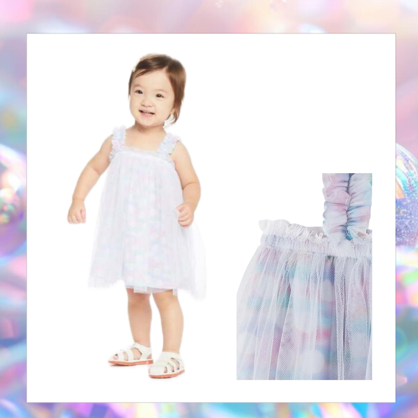 Polka Dot Print Tulle Sundress And Bloomer Set, White