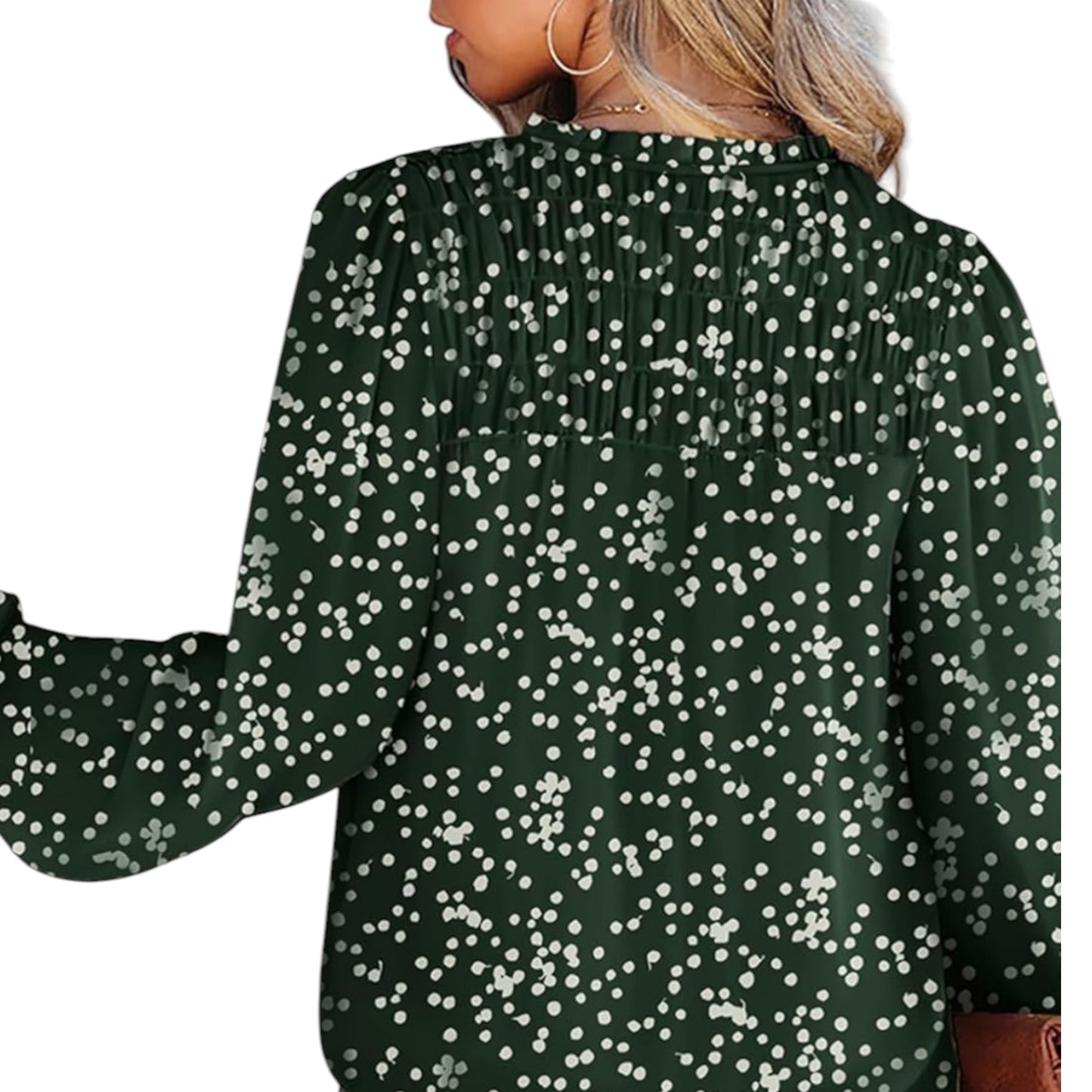 Dokotoo Bohemian Floral Top Green V-Neck Long Sleeve Botton Down Blouse