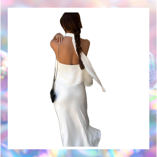 Sacred Dream Open Back Satin Two Piece Skirt Set - Commense