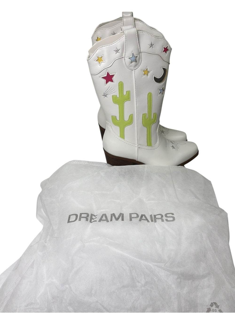 Dream Pairs Kids Girls Western Cowboy Boots White Cactus Star Size 1