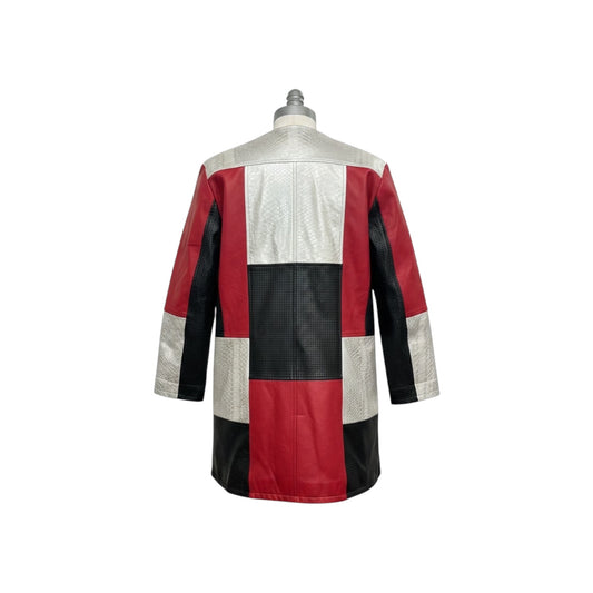 Multiples Faux Leather Jacket Womens M Colorblock Snake Embossed Moto Longline Preloved