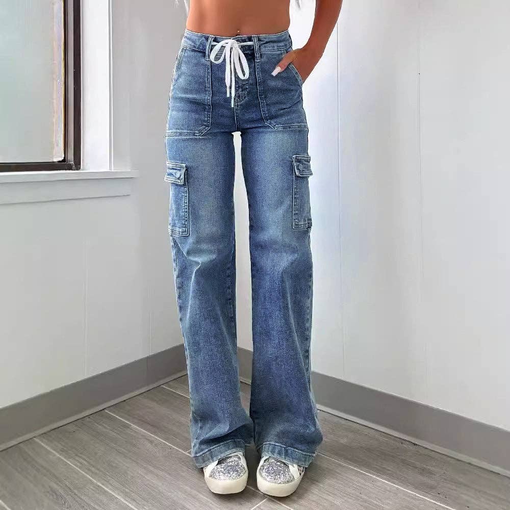 Casual Denim Cargo Pants for Women with Functional Pockets