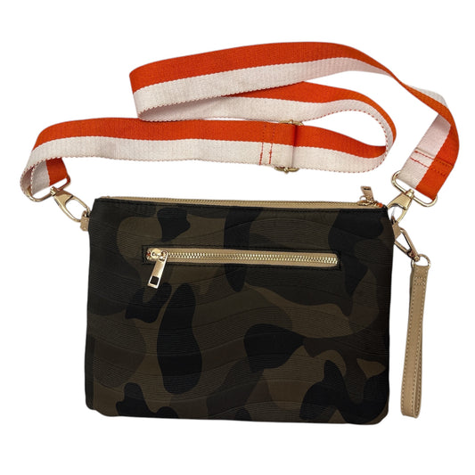 SR Squared by Sondra Roberts Camo Crossbody Bag with Bonus Wristlet Strap | Orange Lining | Gold Hardware