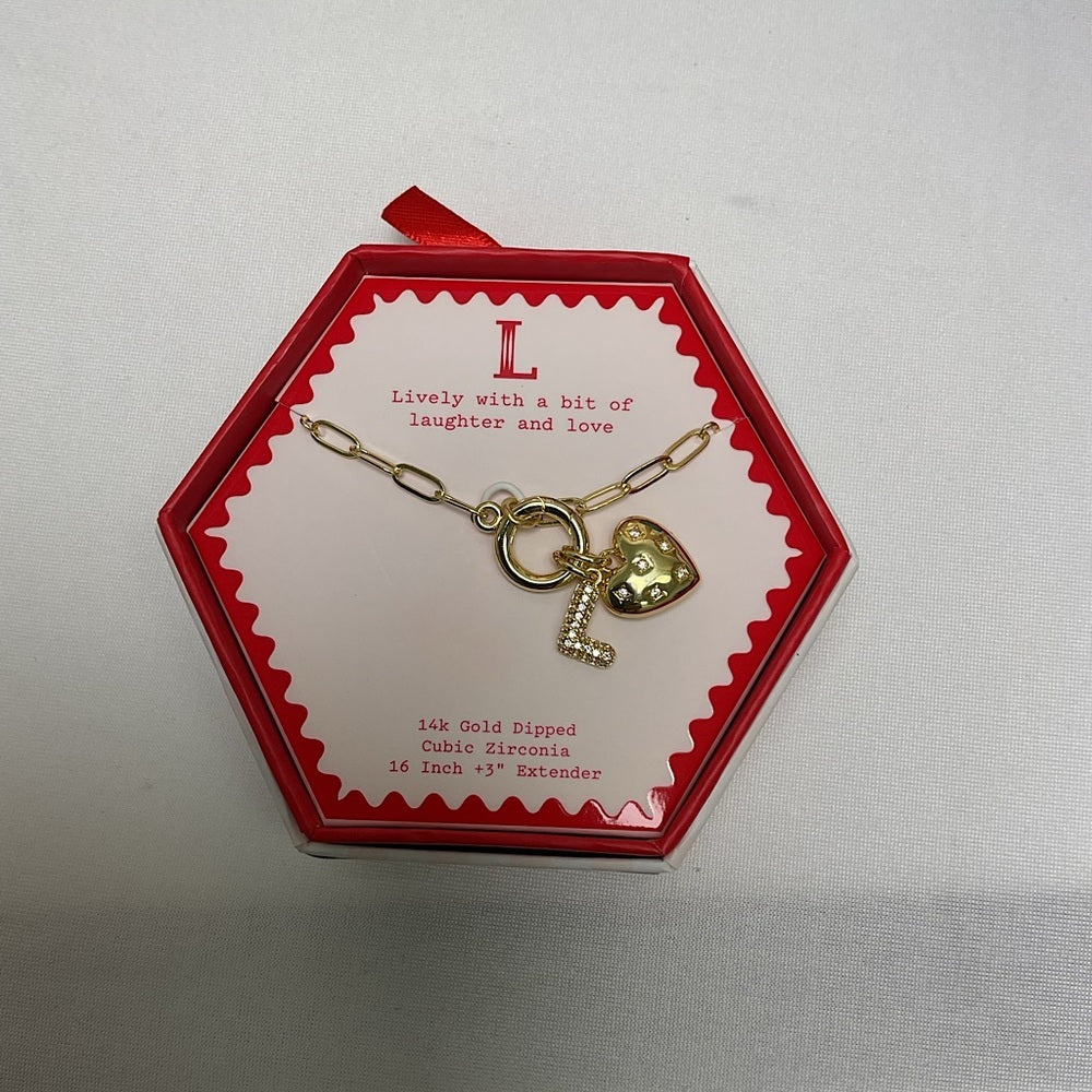 Gold Dipped Heart and Initial “L” Necklace - brand new