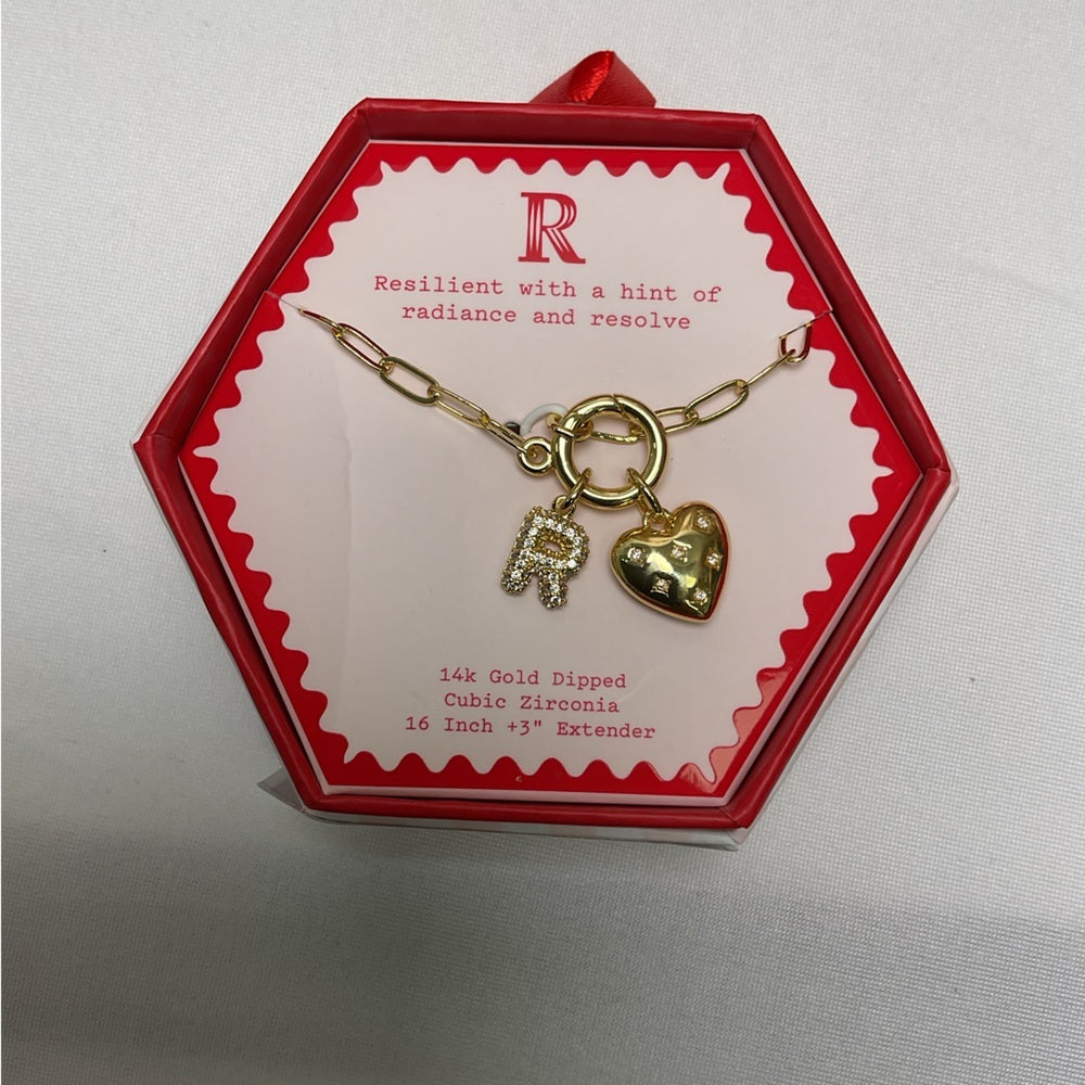 a new day- M Initial Gold-Dipped Necklace with Heart & CZ Charm - Gold - New