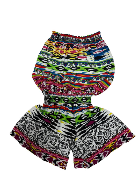 So Nikki Girls Cutout Waist Romper Size M 10/12 Colorful Boho Print Preloved