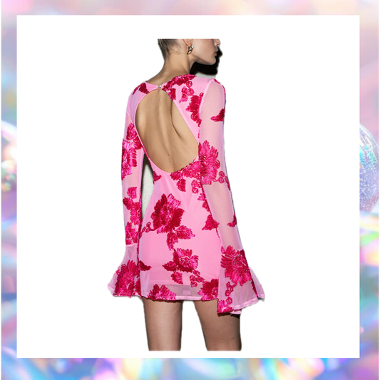 Romance Floral Backless Mesh Dress Commense