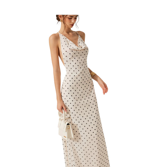 Polka Dot Backless Tie Dress - Commense