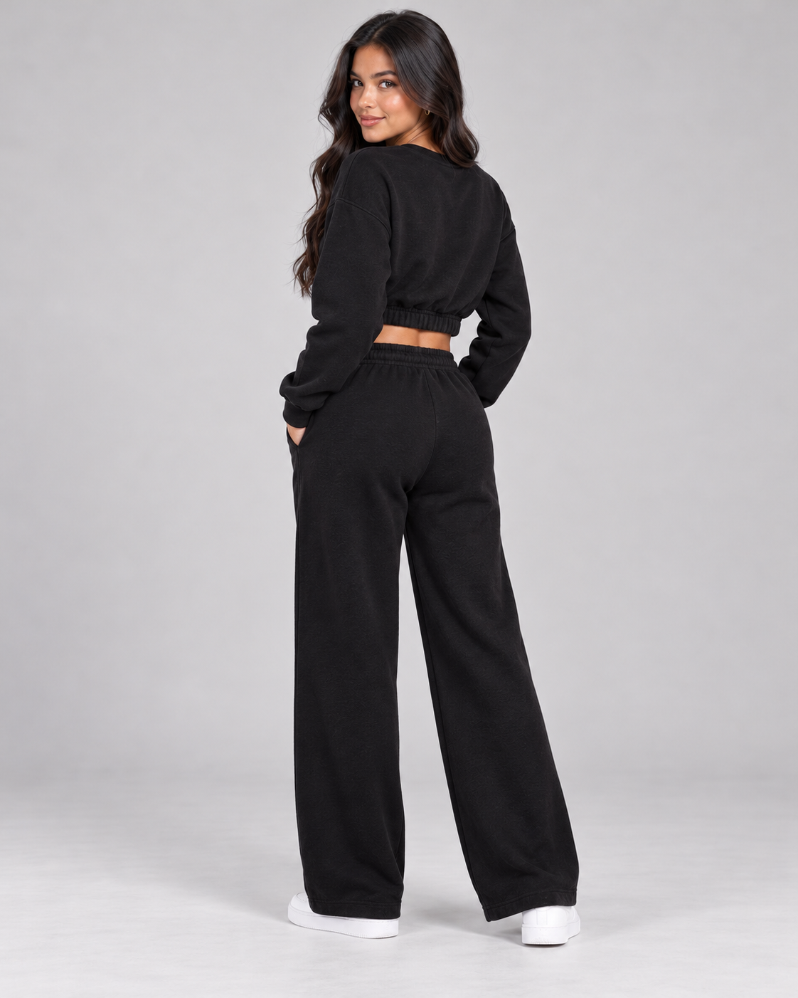 Cropped Sweatshirt And Wide Leg Pants Set