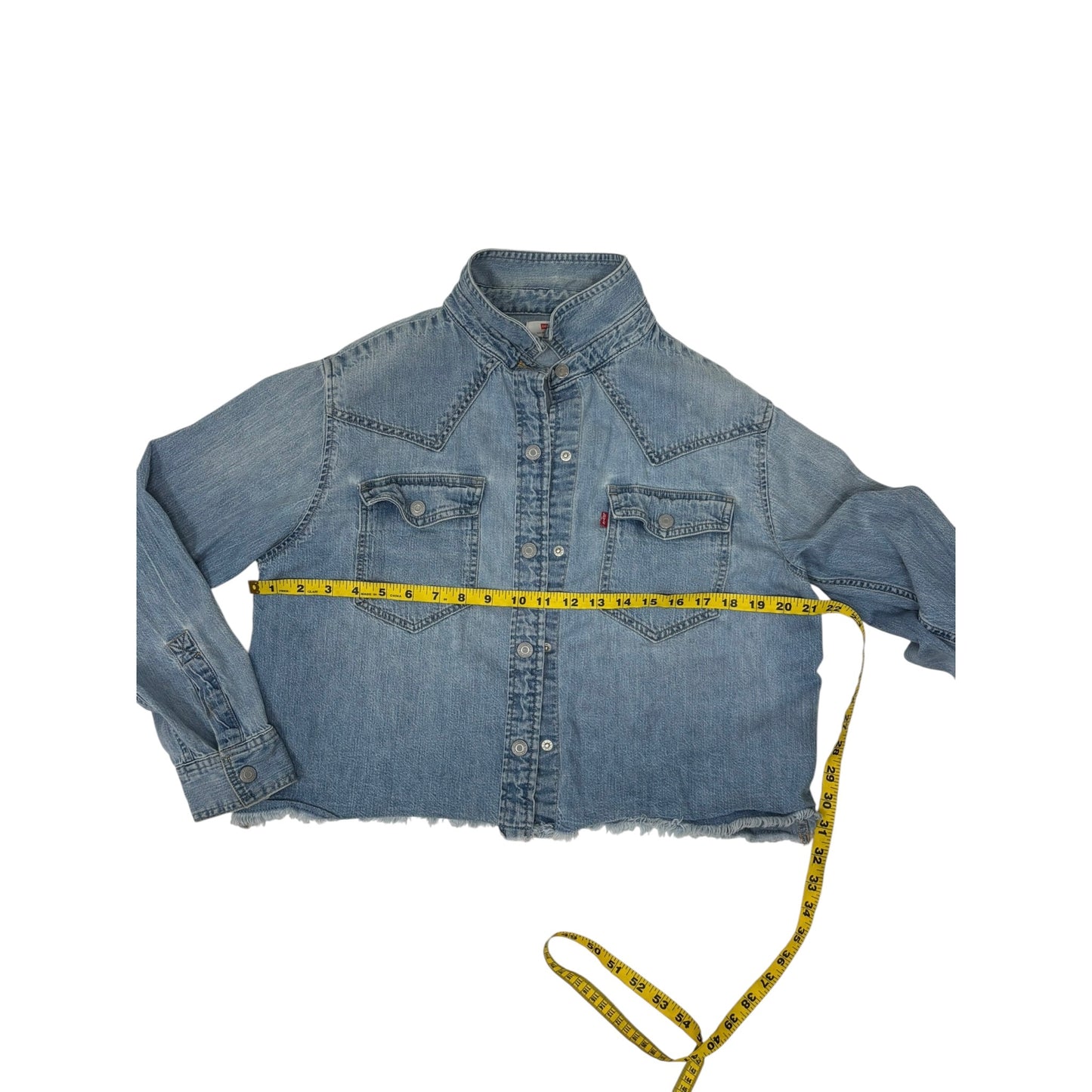 Levi’s Women’s XS Cropped Western Denim Shacket Reworked Vintage Dog Cowboy Patch
