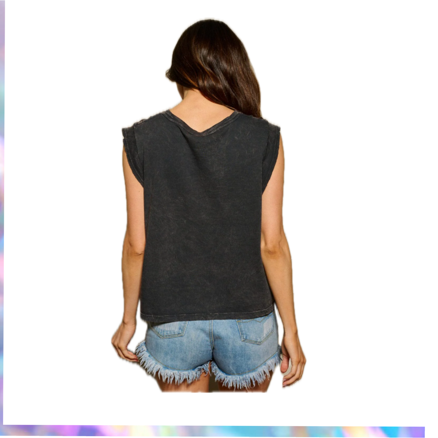 Vintage Canvas - WOMEN'S SLEEVELESS GRAPHIC WAHSED DISTRESS TOP