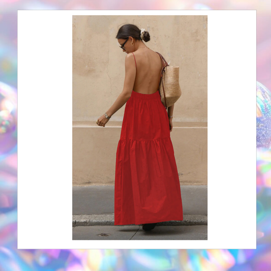 Solid Backless Long Dress-Commense