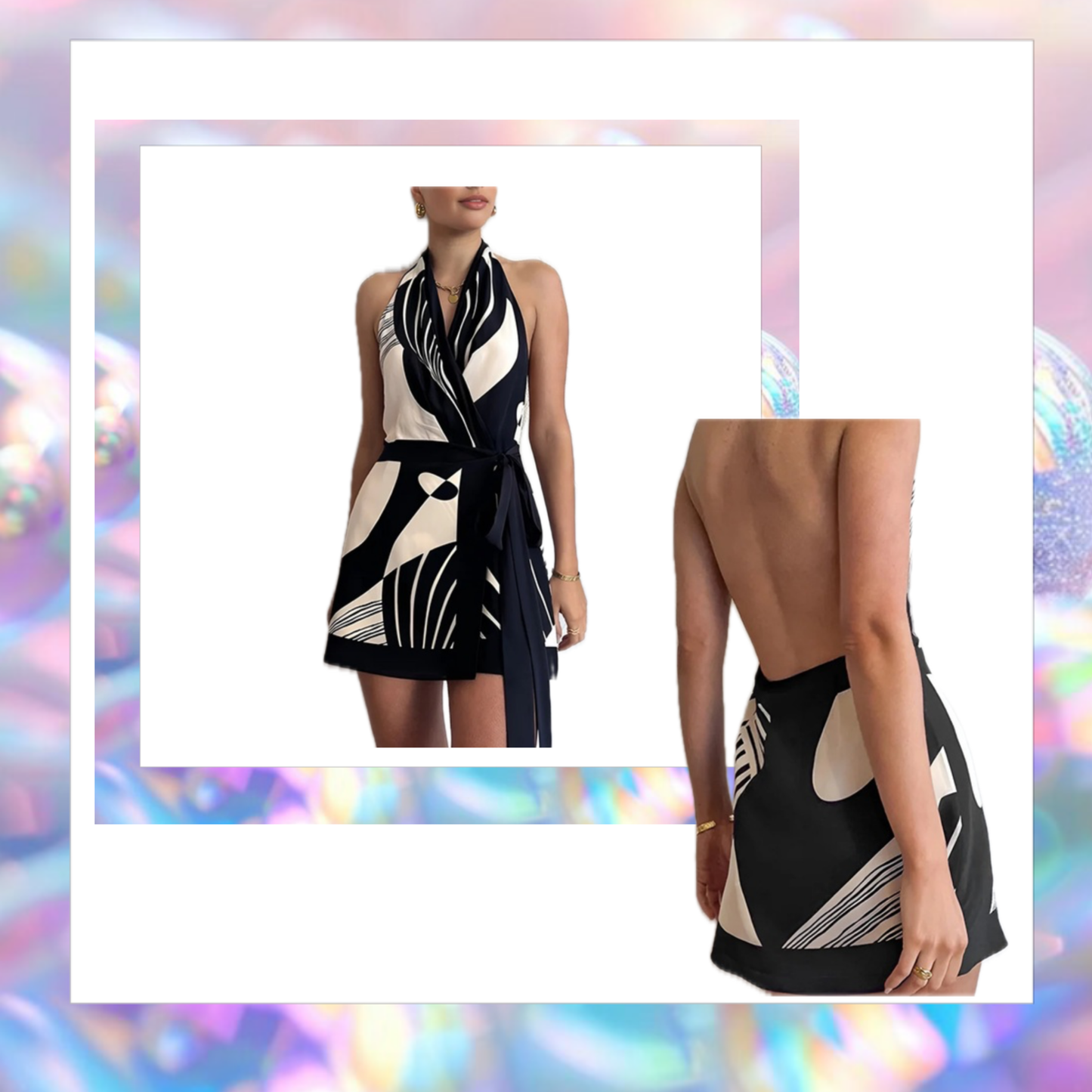 Halter Belted Wrap Short Dress - Commense