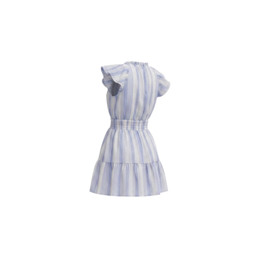 A & She - Blue Stripe Ruffle Sleeve Mini Dress with Pockets
