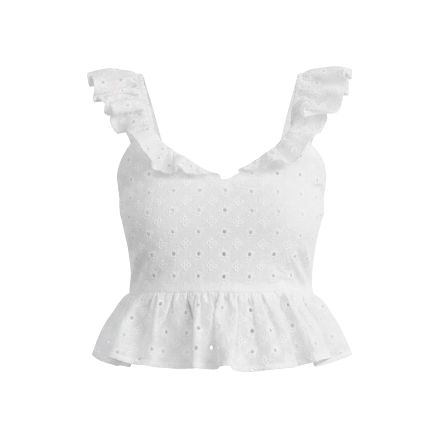 LILOU-WOMEN'S SLEEVELESS OPEN BACK EYELT PEPLUM TANK TOP