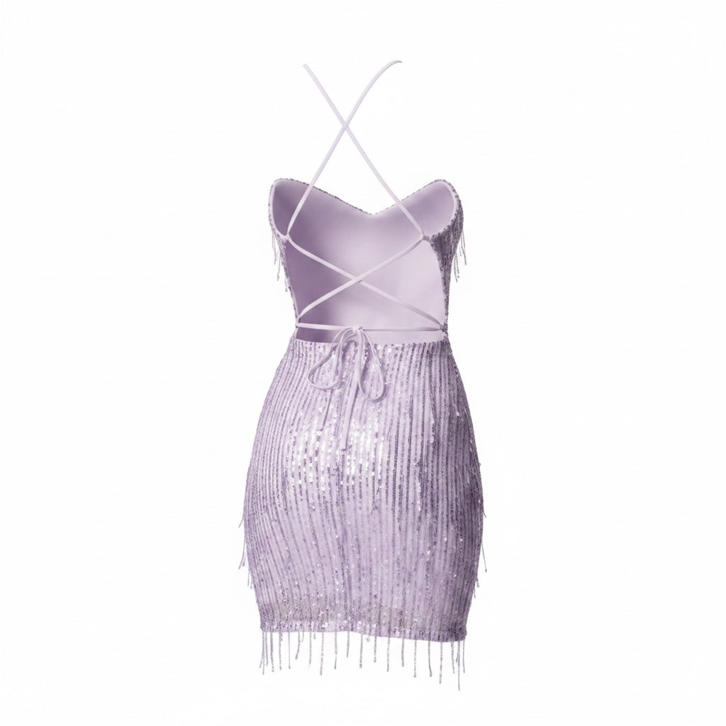 Bebe Pastel Lilac Sequin Dress