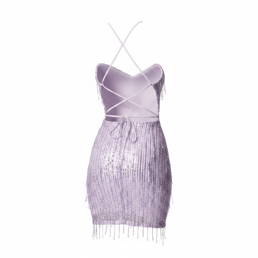 Bebe Pastel Lilac Sequin Dress