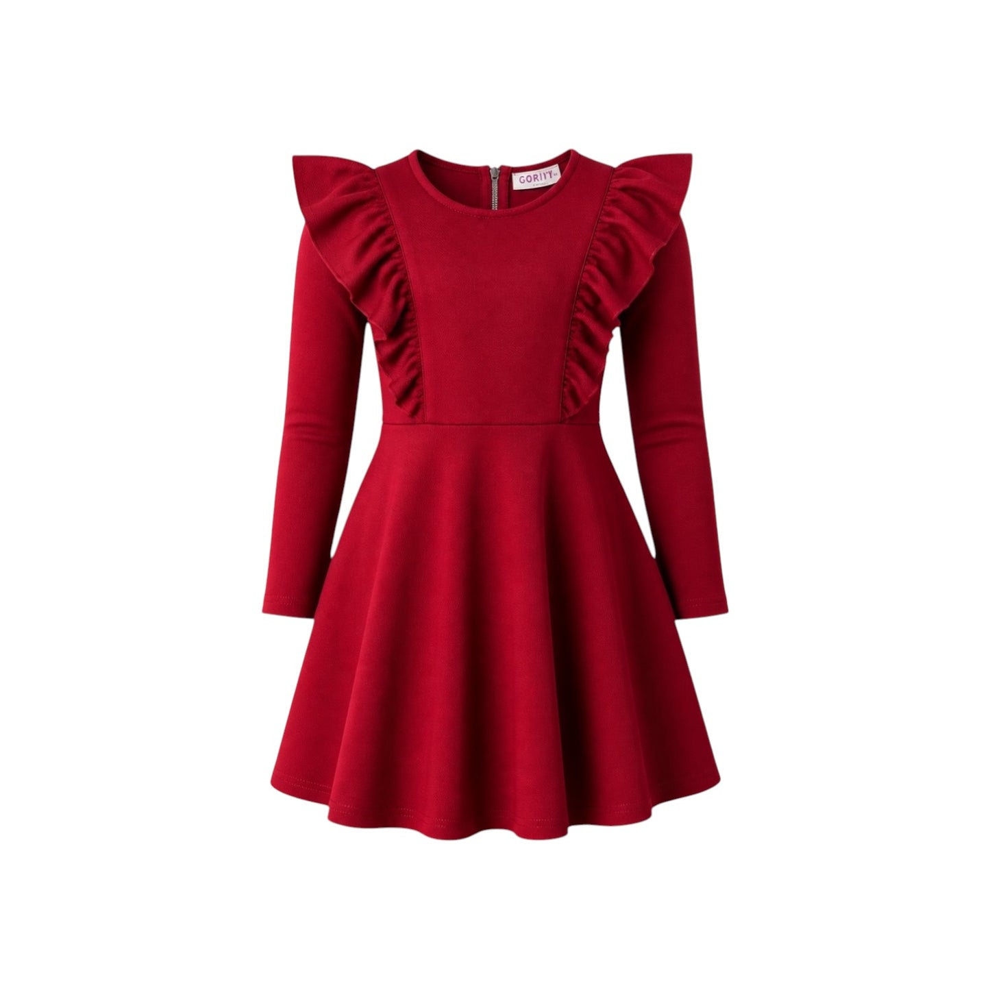 Gorlya Girls Size 12 Burgundy Ruffle Long Sleeve Dress NWT
