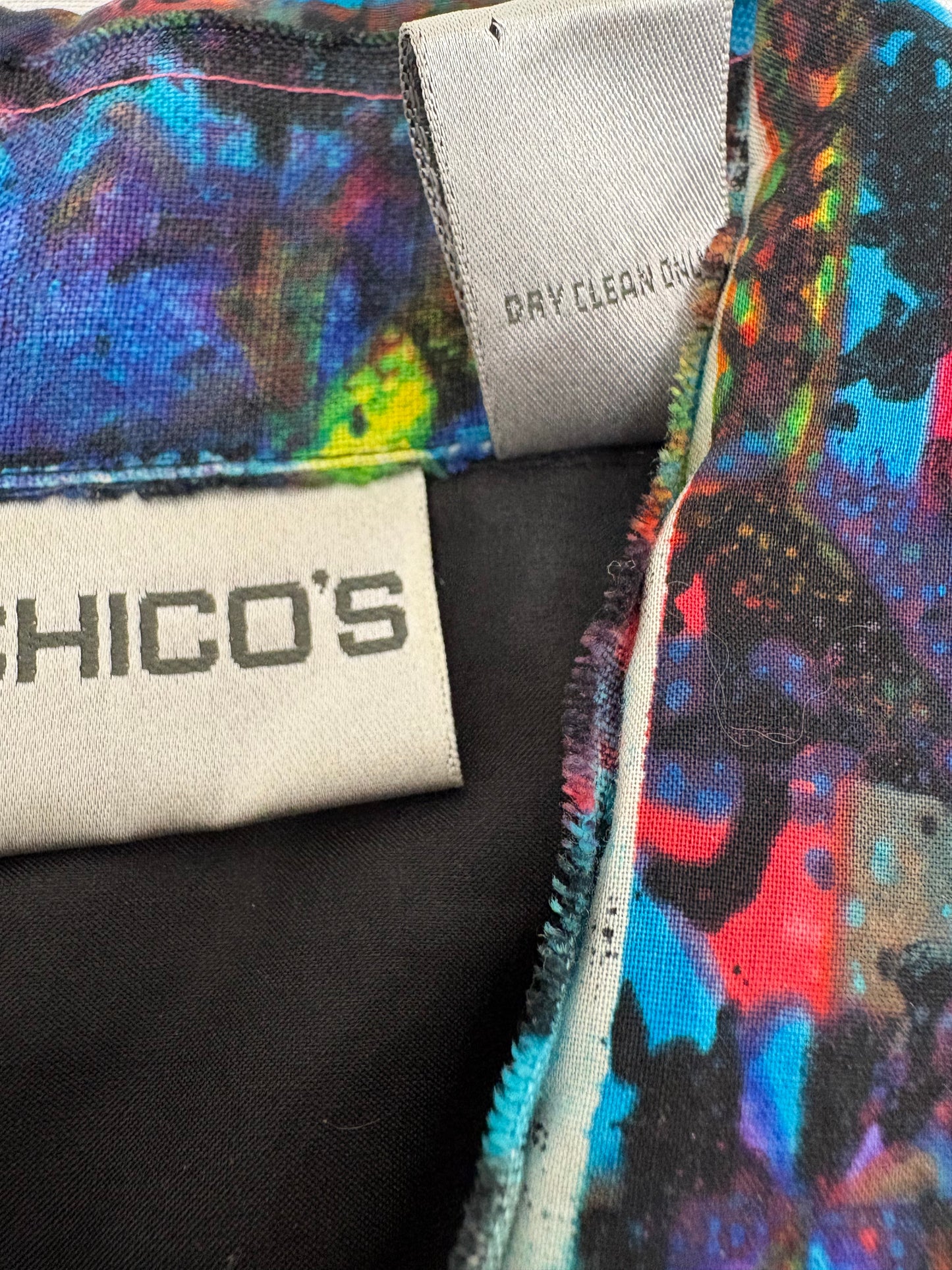 Chico’s Size 0 (S-4/6) Multicolor Abstract Print Silk-Lined Light Jacket