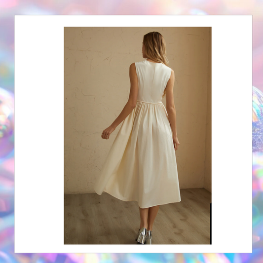 Sleeveless Pockets Pleated Midi Dress