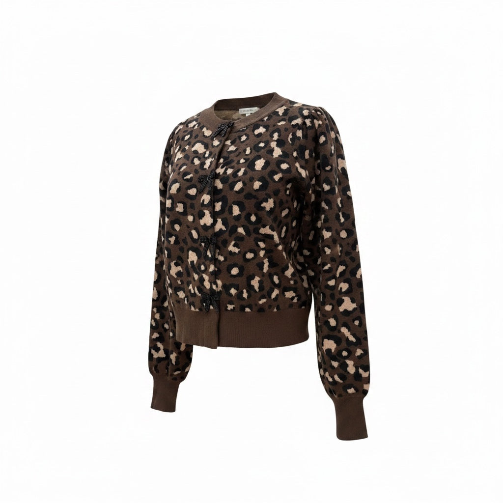 Express Leopard Print Cardigan with Beaded Bow Closures NWT