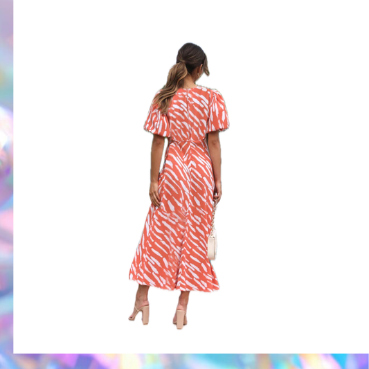Commense Stripe Pattern Cutout Long Dress