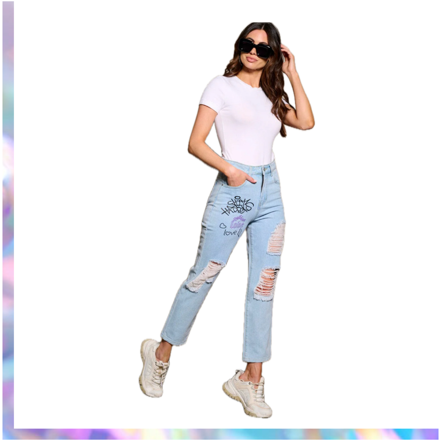 Reveuse Graphic Distress Jeans