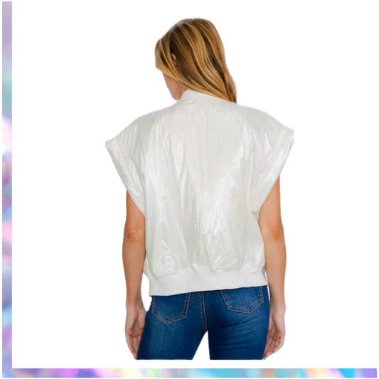 Fantastic Fawn - WOMEN'S SLEEVELESS ZIP UP FRONT POCKETS METALLIC VEST