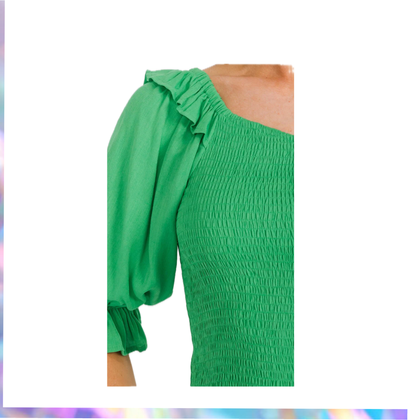 Vine & Love-WOMEN'S ONE SHOULDER SMOCK RUFFLE PEPLUM TOP