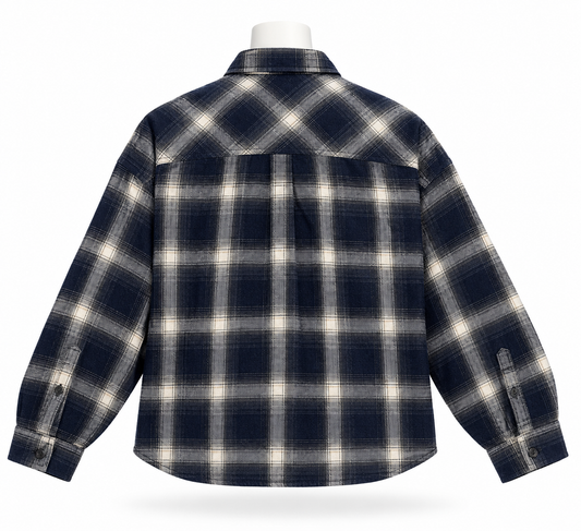 Scotch and Soda Women's Flannel Plaid Navy and Cream New