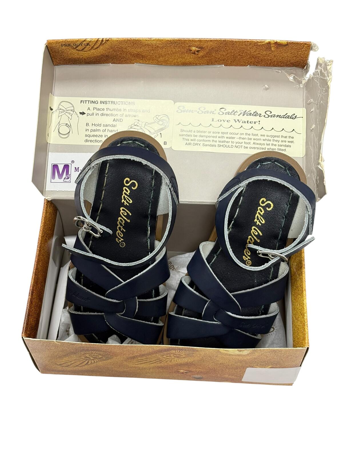 Sun-San Salt Water Sandals Kids Size 8 Navy Blue Original 800 Series New in Box