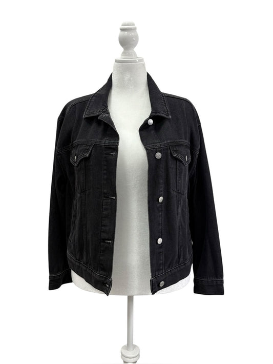 Playboy Jacket by PacSun Black Denim Trucker Bunny Logo Back Graphic, XS/S