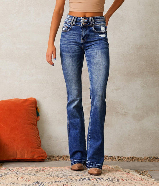 Vintage Ripped Denim Jeans for Women Wash Street Style Flared Pants