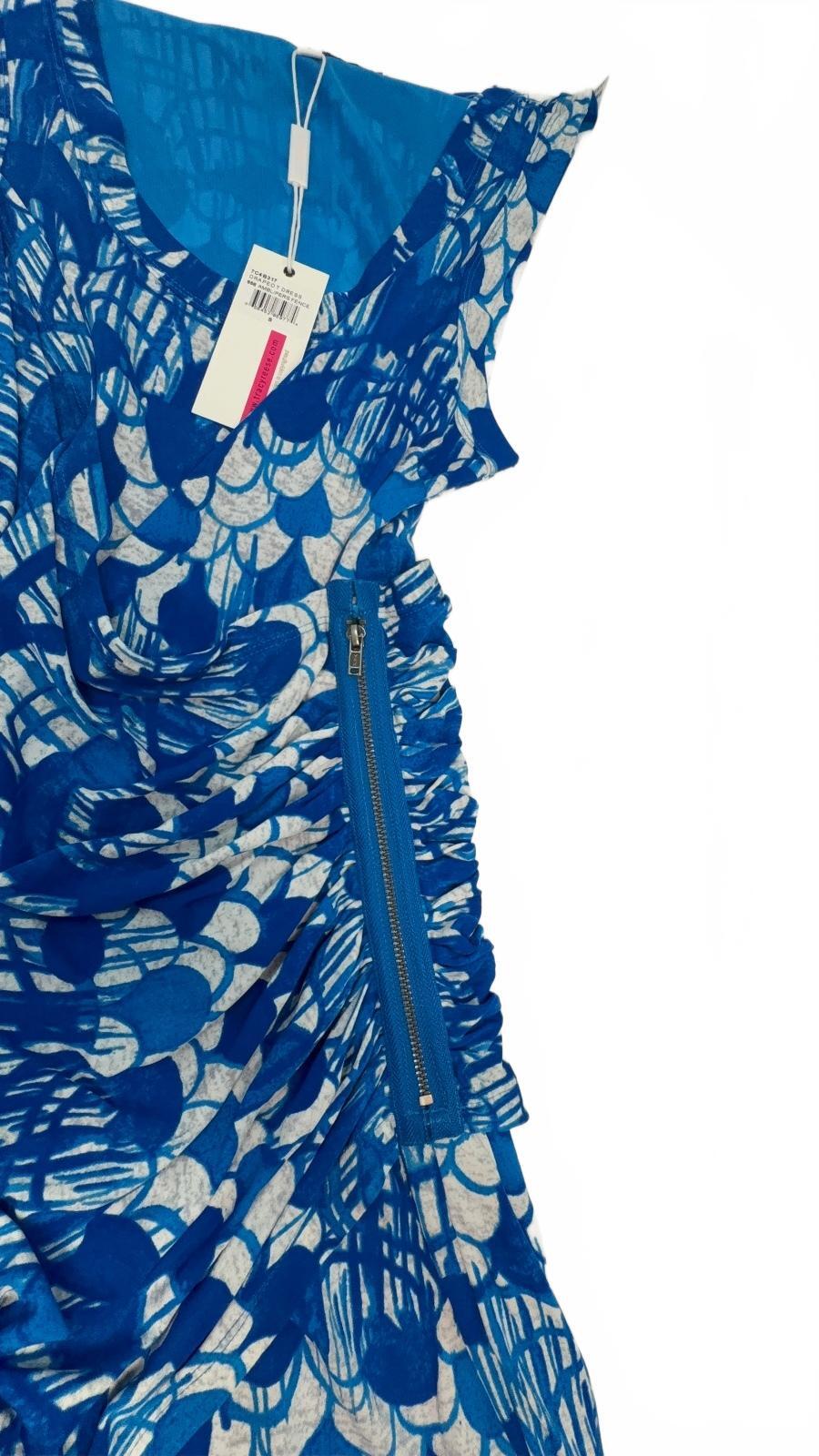 Plenty by Tracy Reese Blue and White Sleeveless Ruched Sheath Dress New