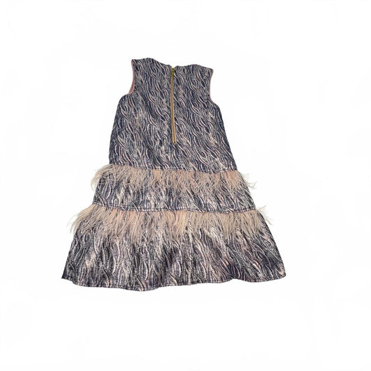Imoga Girls' Size 10 Sleeveless Metallic Textured Dress with Feather Trim NWOT