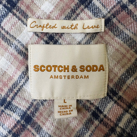 Scotch & Soda Women's Flannel Navy Pink & Cream Flannel Button Shirt New
