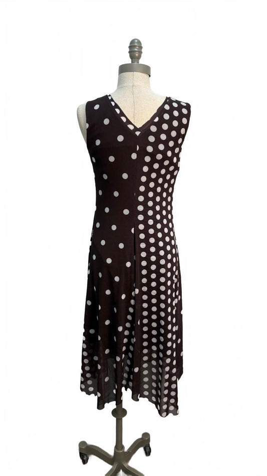 T Tahari Women's Sleeveless Polka Dot Midi Dress Size XS Preloved