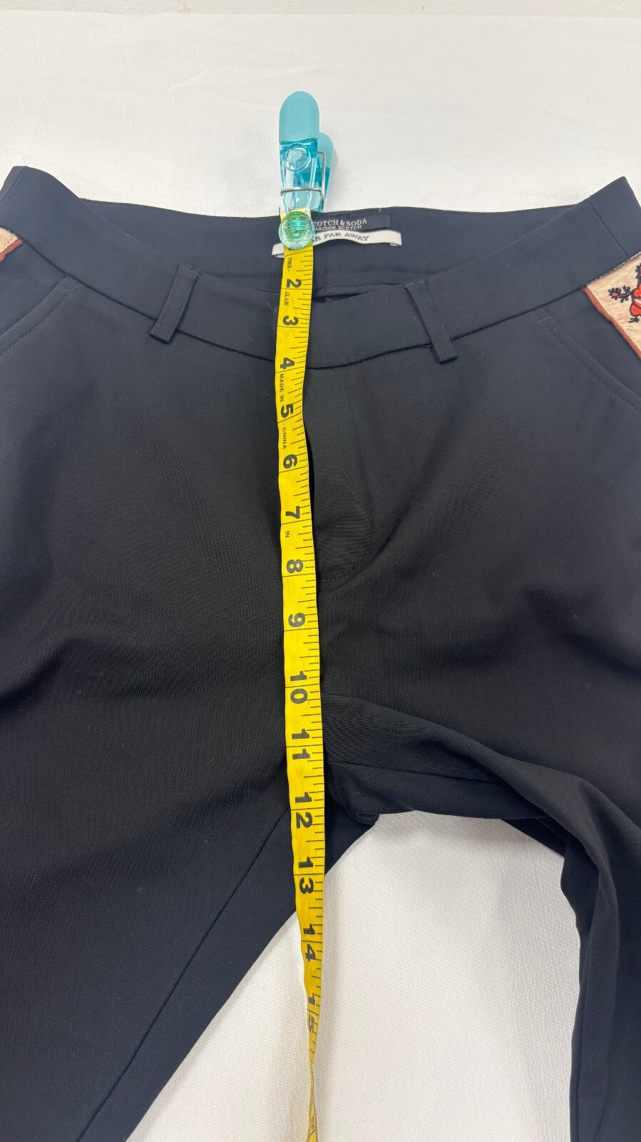 Scotch & Soda Women's Black Trousers Embroidered Side Satin Rose & Star, Size XS