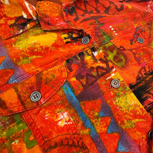 Chico’s Corduroy Jacket Multicolor Abstract Print Button Front Boho Size 1 (M) Preloved