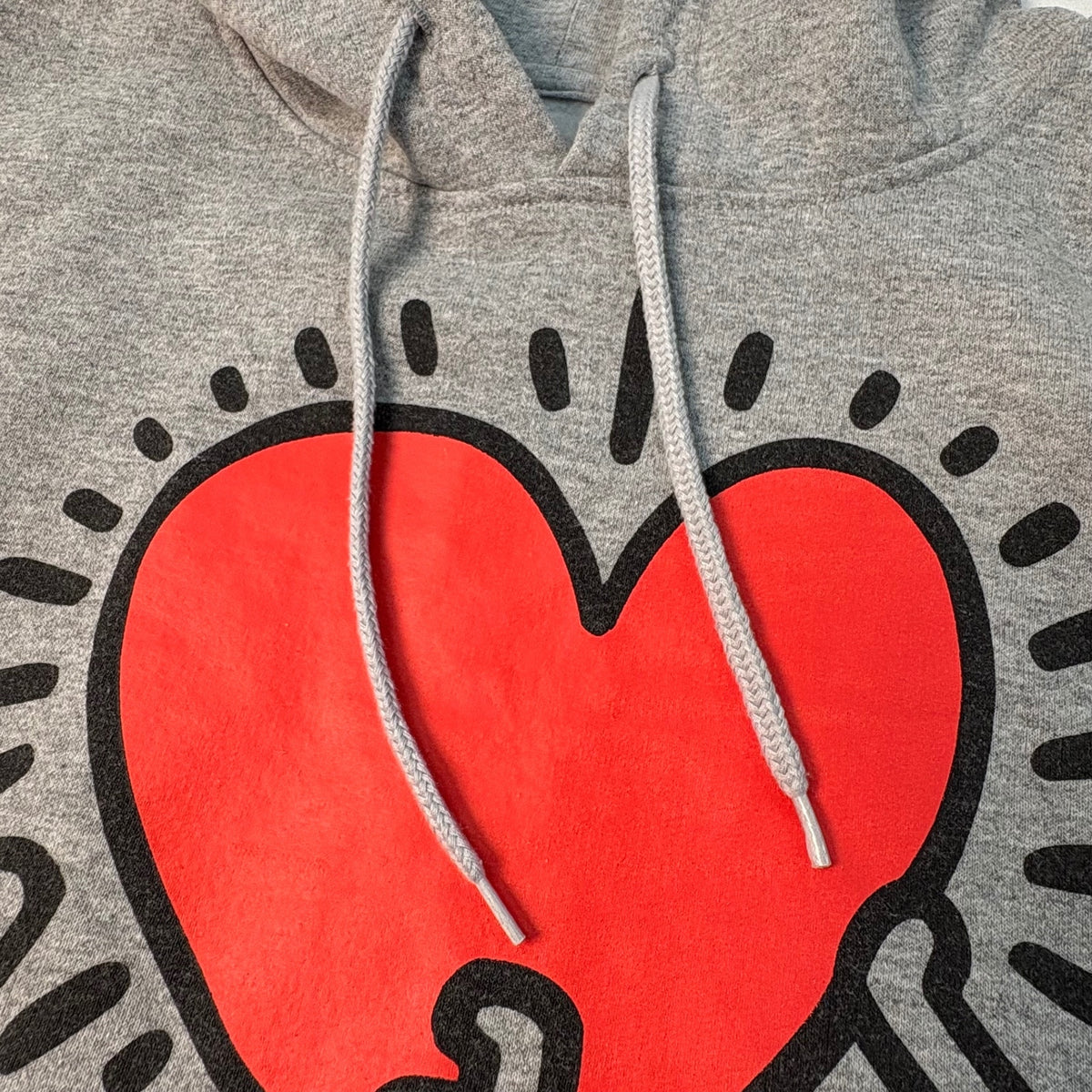 Keith Haring “Dancing Heart” Women's Gray Retro Graphic Hoodie Sweatshirt Small Preloved