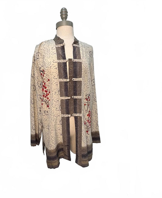 Vintage Chico's Design 100% Silk Floral Print Cardigan Size 0 (4-6) Like New Preloved