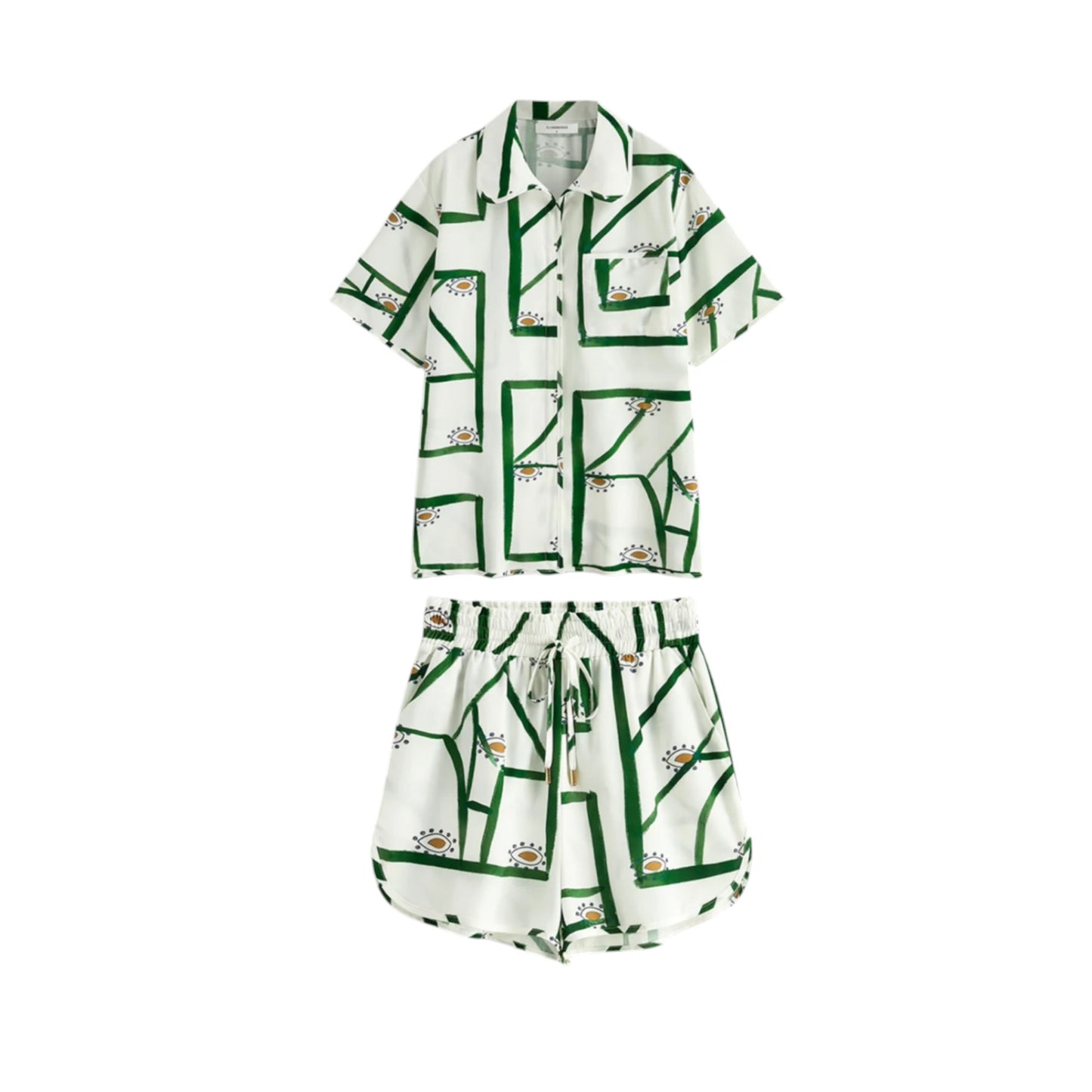 Print Drawstring Shorts Set- Commense