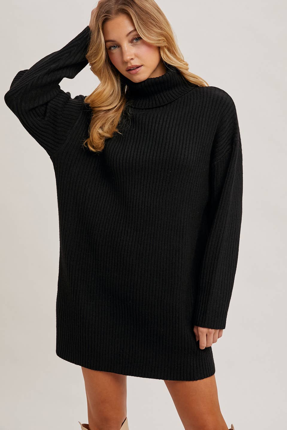 TURTLE NECK KNIT SWEATER DRESS