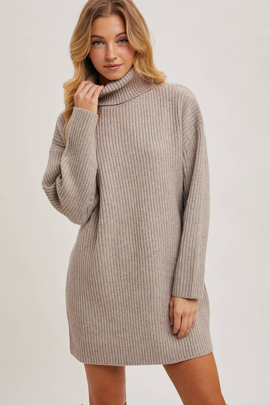 TURTLE NECK KNIT SWEATER DRESS
