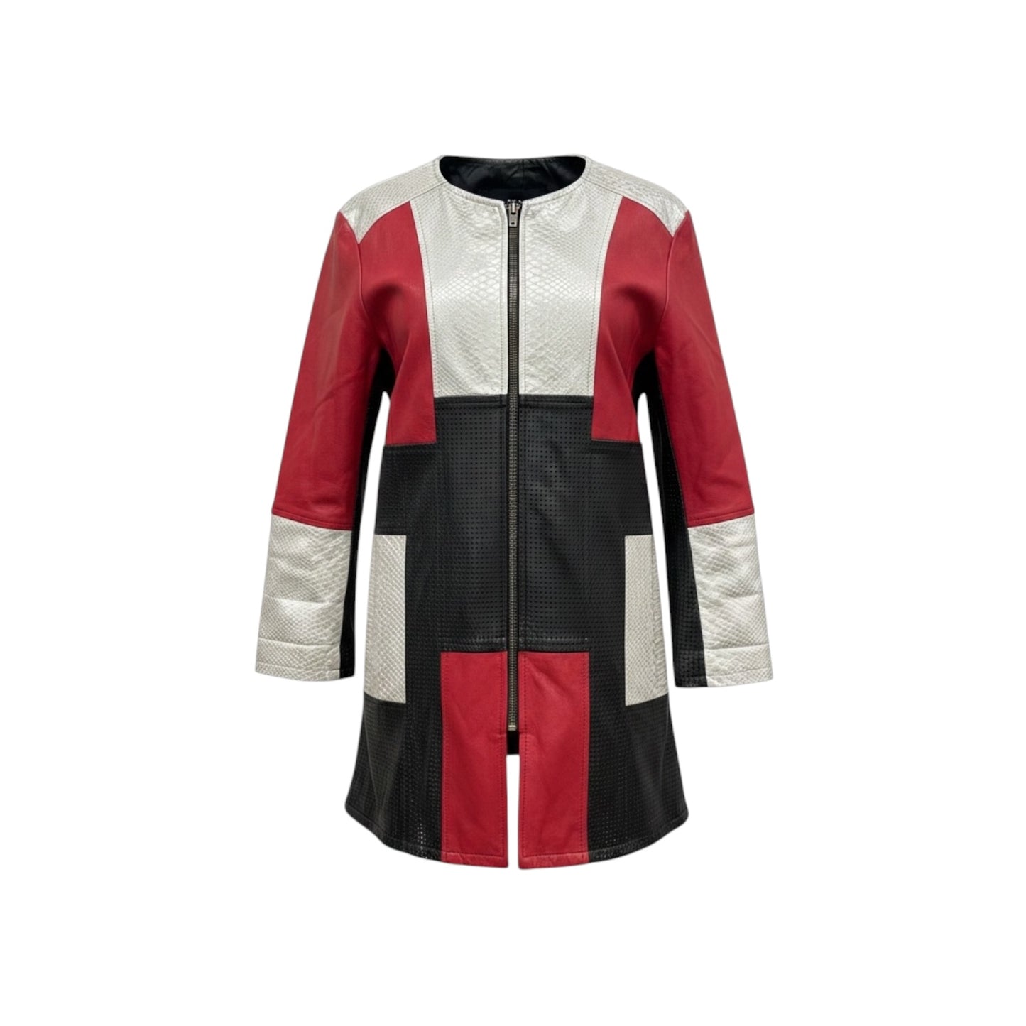 Multiples Faux Leather Jacket Womens M Colorblock Snake Embossed Moto Longline Preloved