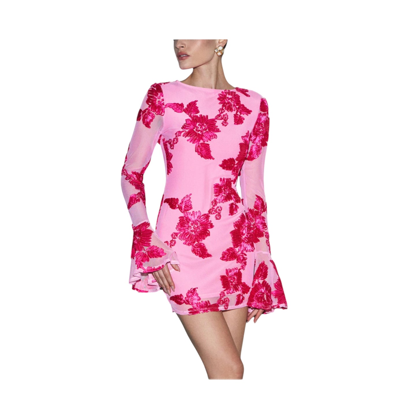 Romance Floral Backless Mesh Dress Commense