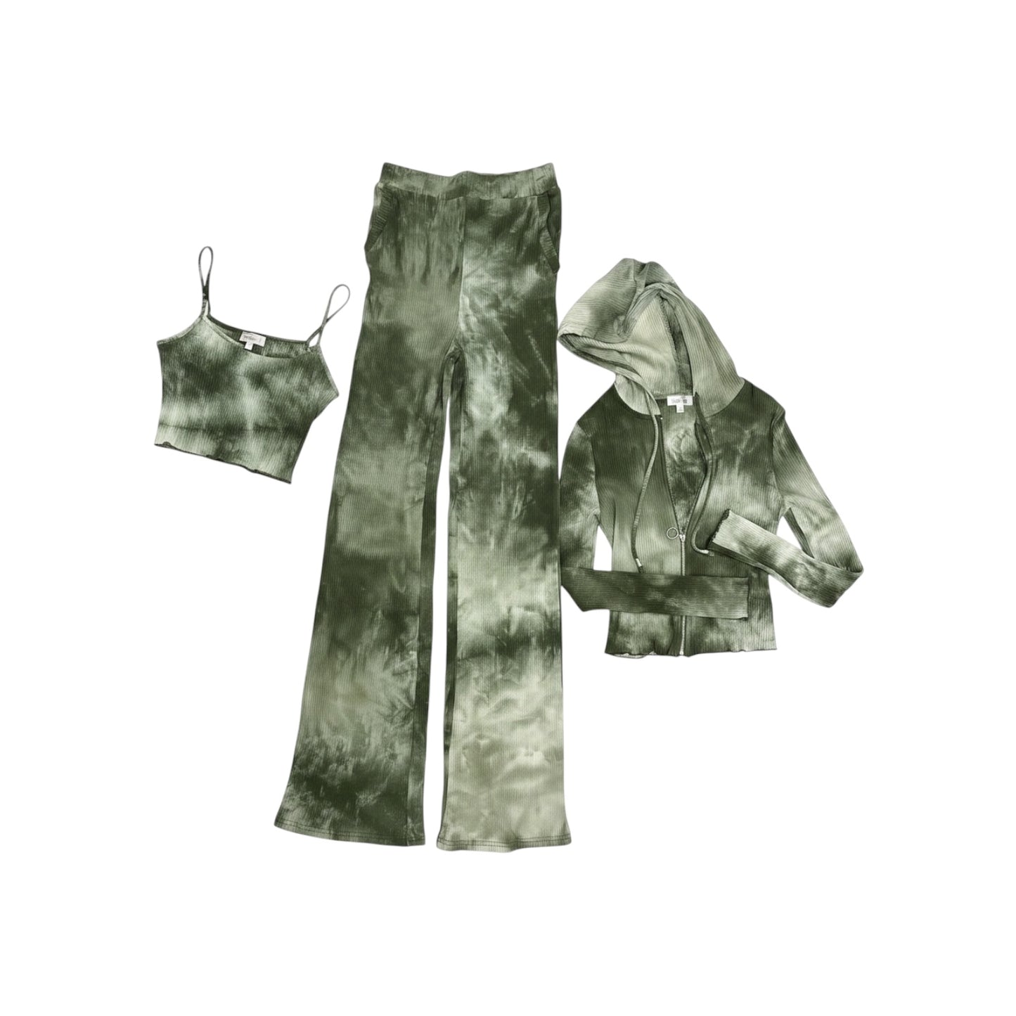 Rosevelvet Women’s Tie Dye Set With Long Sleeve Cardigan, Crop Top & Wide Leg Pants Size S, M, L - NWT
