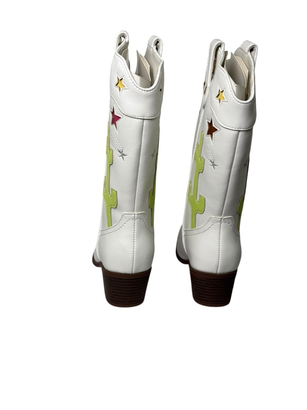 Dream Pairs Kids Girls Western Cowboy Boots White Cactus Star Size 1