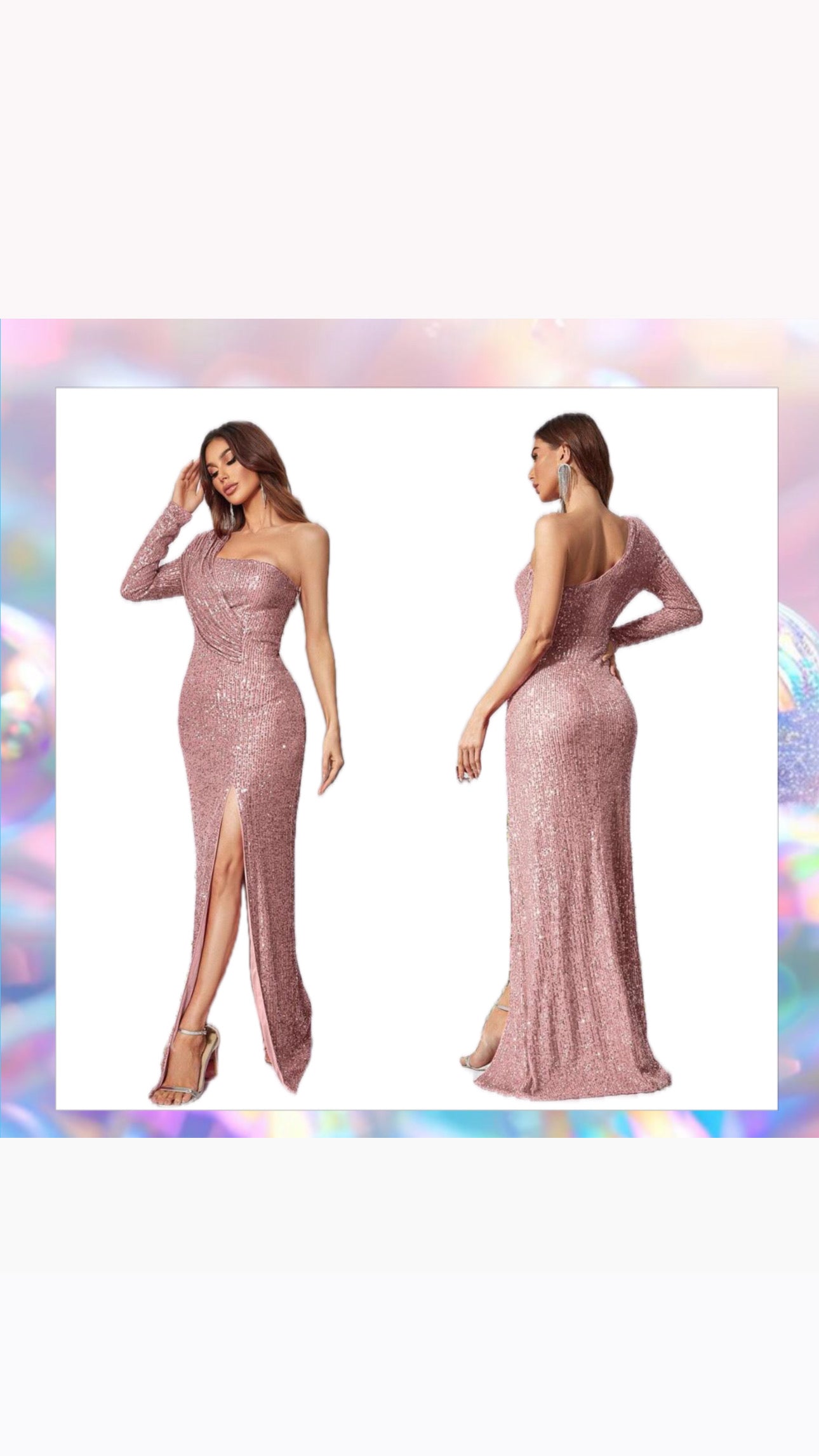 Elegant One-Shoulder Sequin Dress in Pink