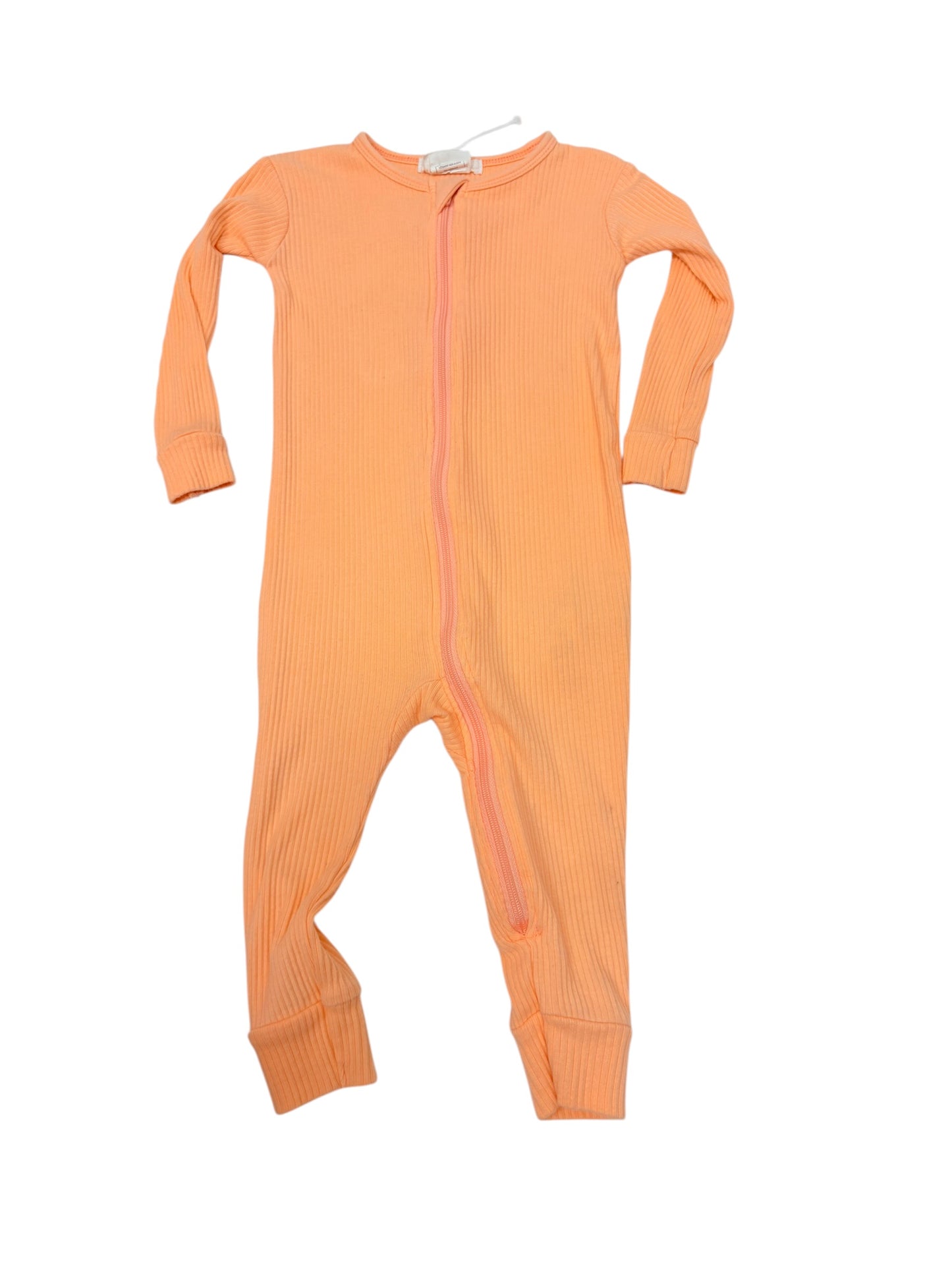 Firsts by Petit Lem Peach Ribbed Zip Footie 12M Preloved